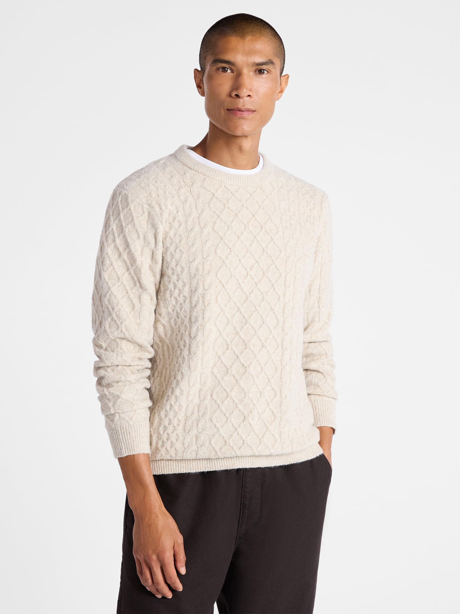 Free Assembly Mixed Cable Knit Pullover Sweater, Sizes XS-3XL