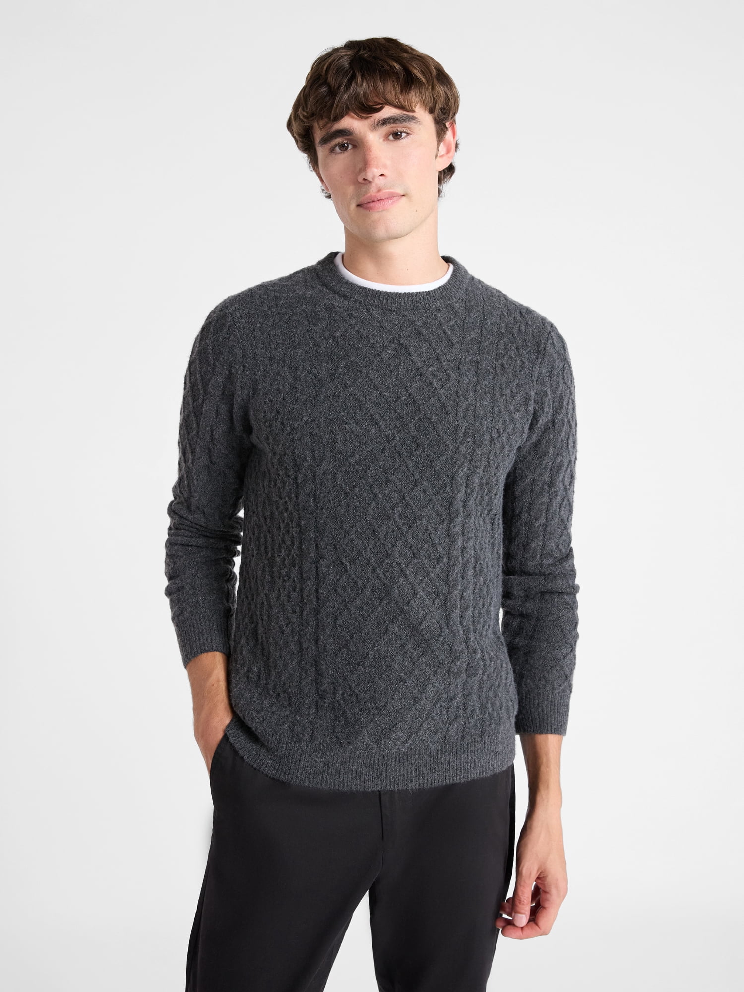Free Assembly Mixed Cable Knit Pullover Sweater, Sizes XS-3XL