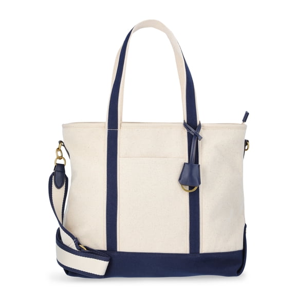 Free Assembly Women's Medium Canvas Tote, Natural/Navy