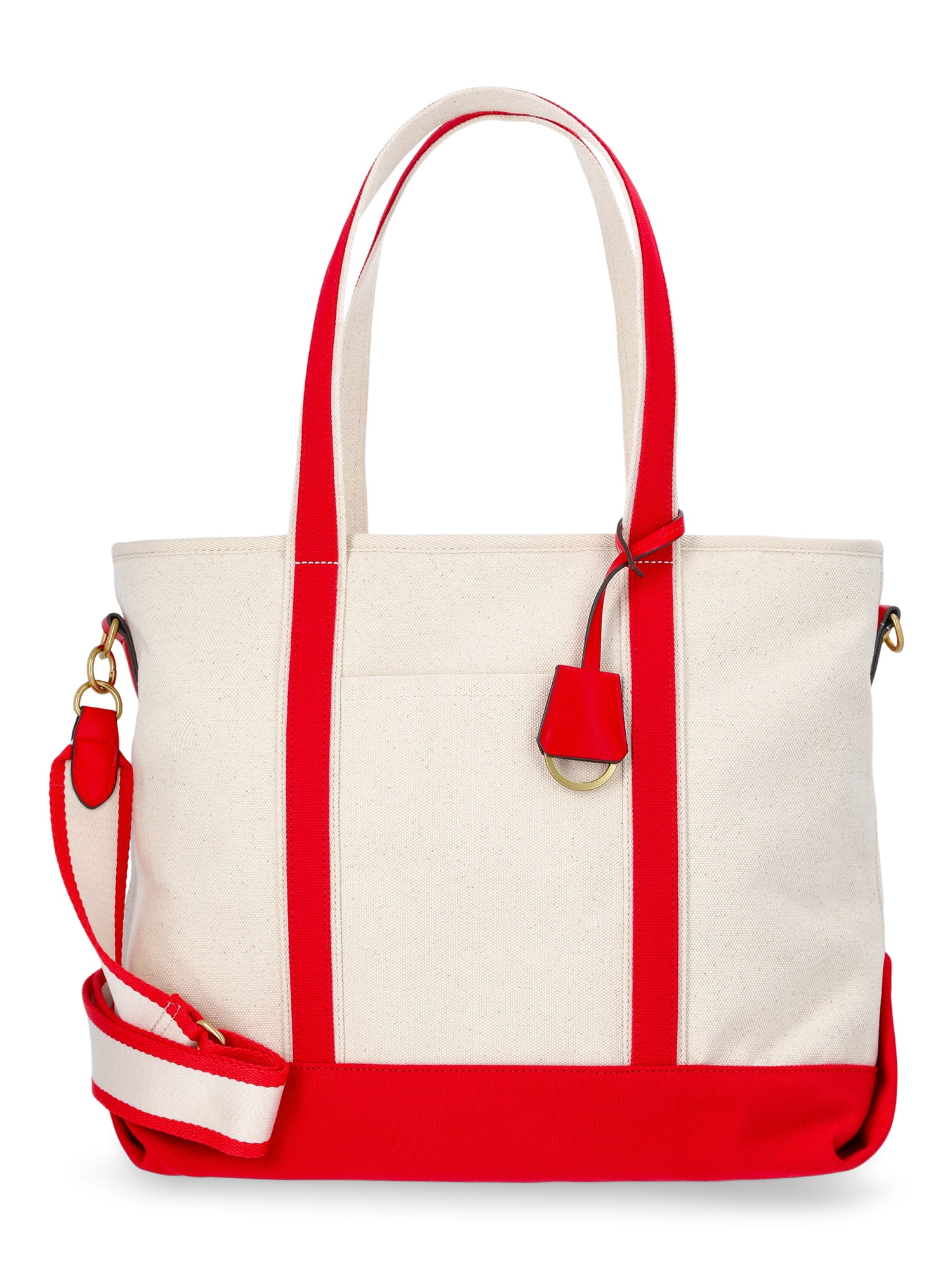 Free Assembly Women's Medium Canvas Tote, Natural/Red Star