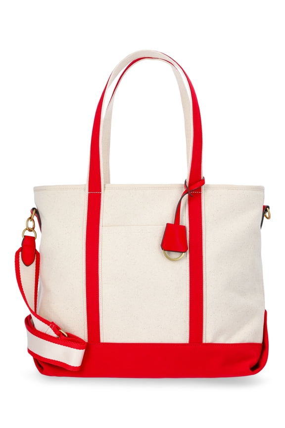 Women's Medium Canvas Tote, Natural/Red Star