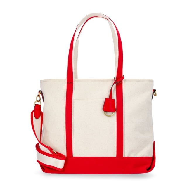 Free Assembly Women's Medium Canvas Tote, Natural/Red Star