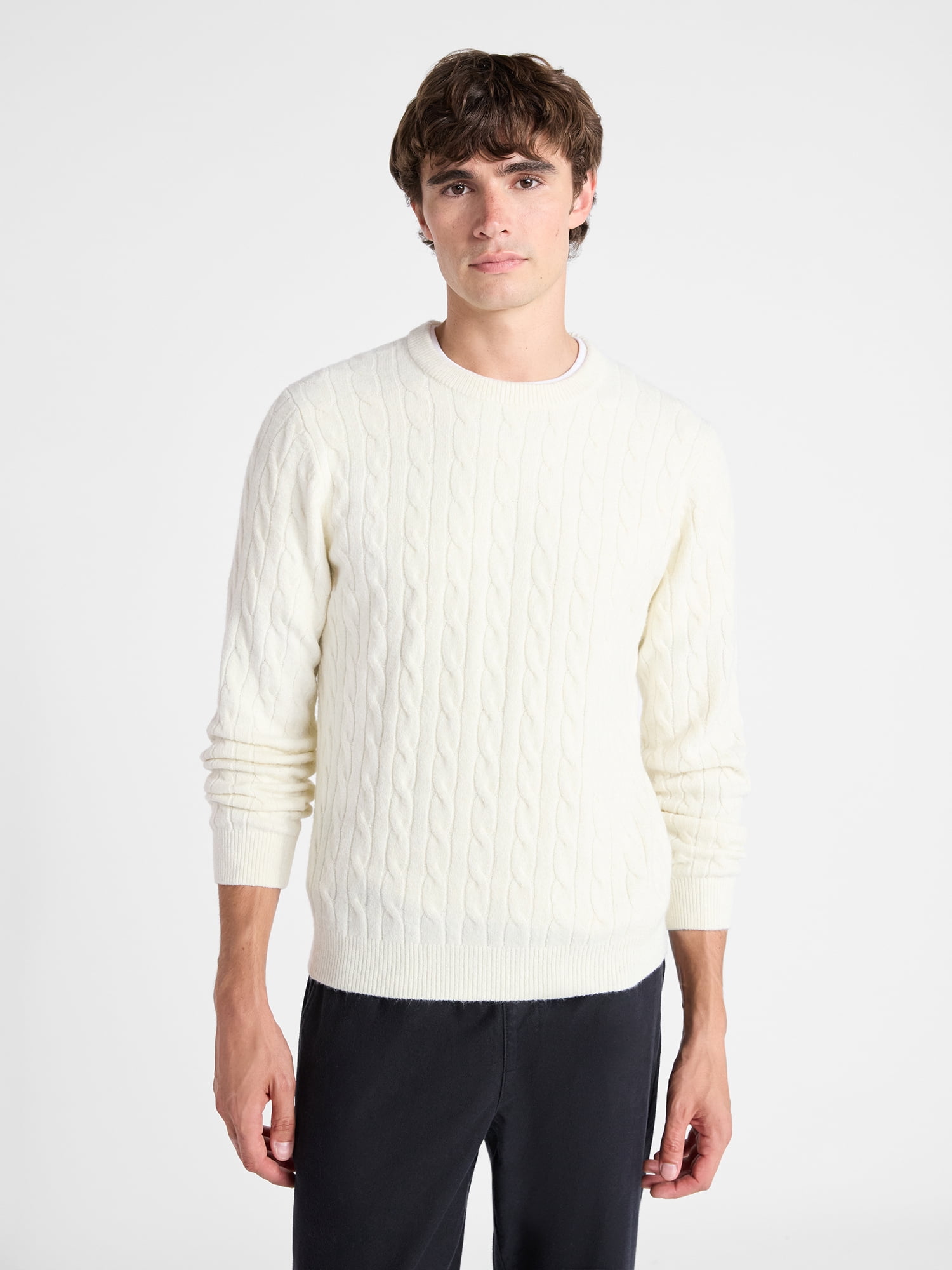 Free Assembly Men's Classic Cable Knit Sweater, Sizes XS-3XL