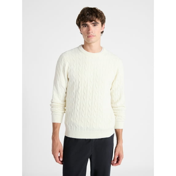 Free Assembly Men's Classic Cable Knit Sweater, Sizes XS-3XL