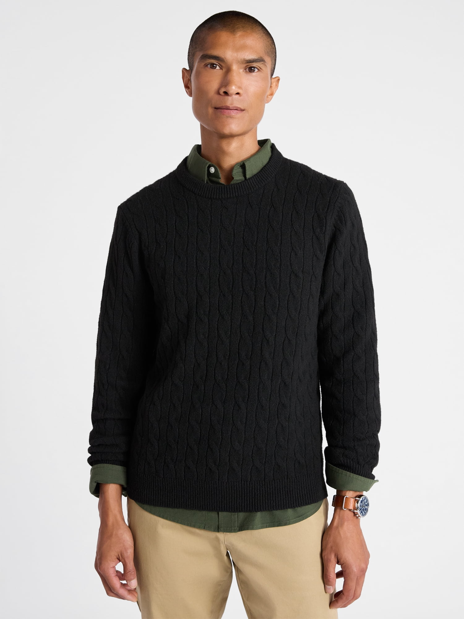 Free Assembly Men's Classic Cable Knit Sweater, Sizes XS-3XL