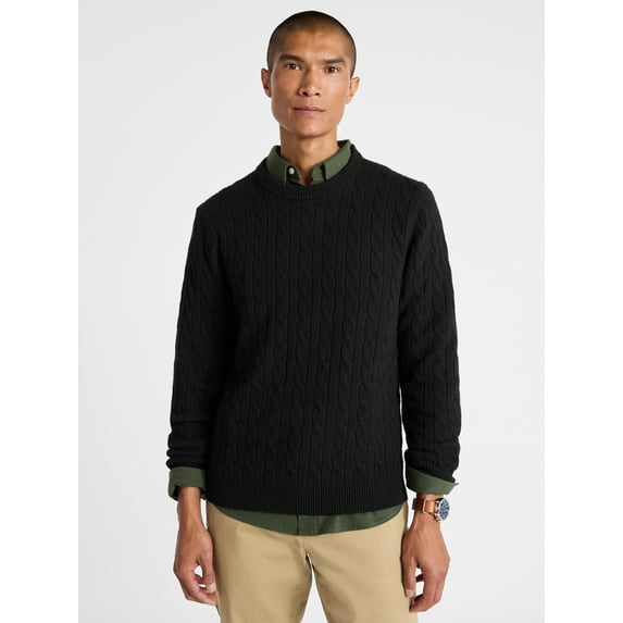 Free Assembly Men's Classic Cable Knit Sweater, Sizes XS-3XL