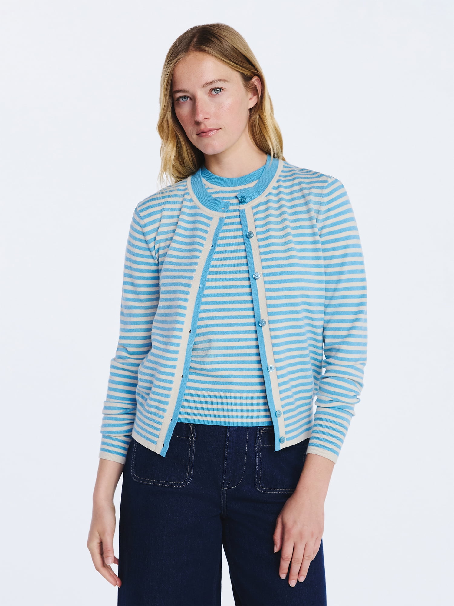 Free Assembly Women's and Women's Plus Solid, Stripe, & Print Classic Cozy Yarn Cardigan Sweater, Lightweight, Sizes XS-4X