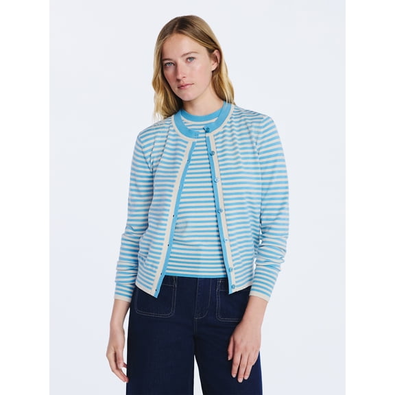 Free Assembly Women's and Women's Plus Solid, Stripe, & Print Classic Cozy Yarn Cardigan Sweater, Lightweight, Sizes XS-4X