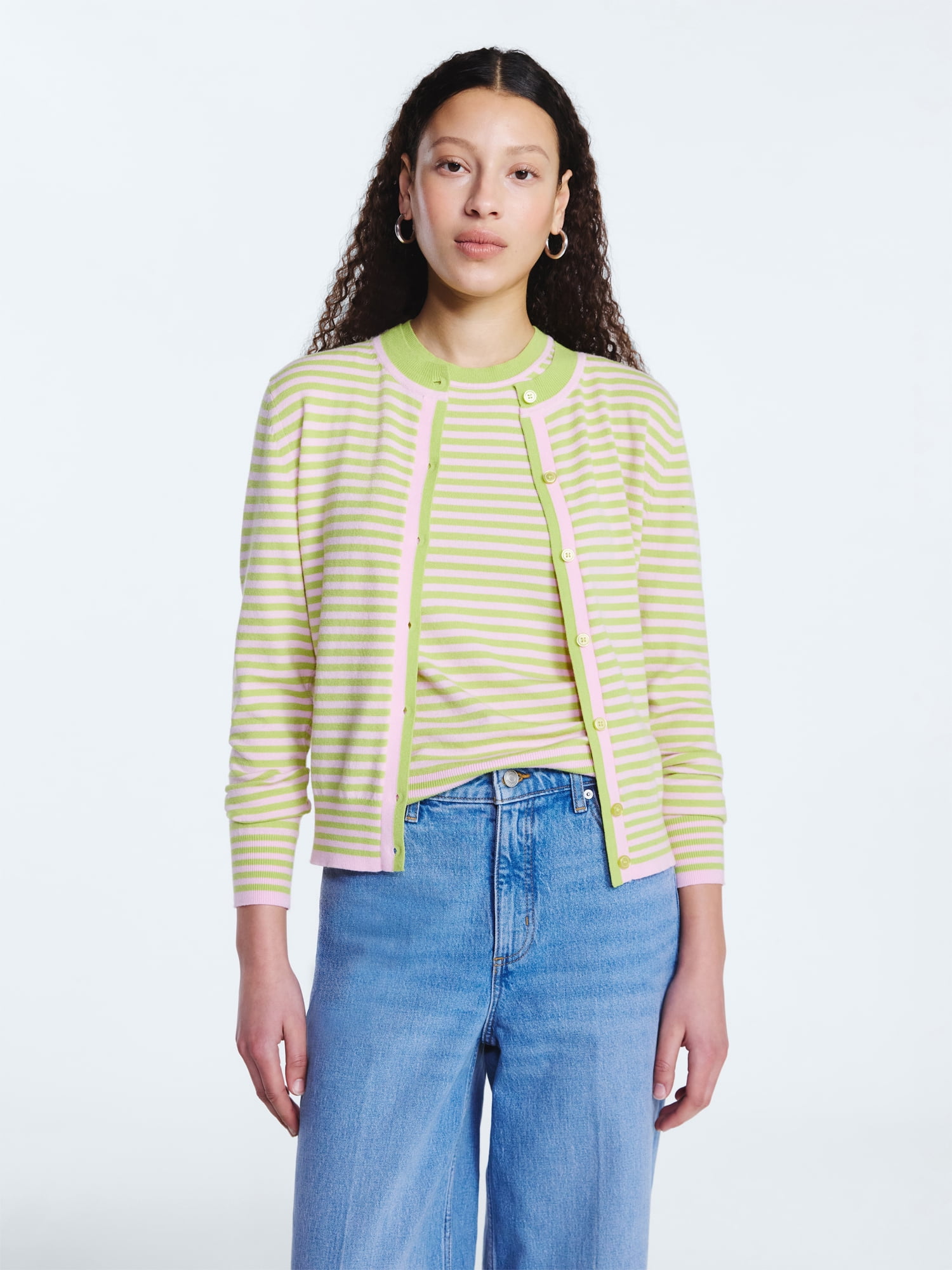 Free Assembly Women's and Women's Plus Solid, Stripe, & Print Classic Cozy Yarn Cardigan Sweater, Lightweight, Sizes XS-4X