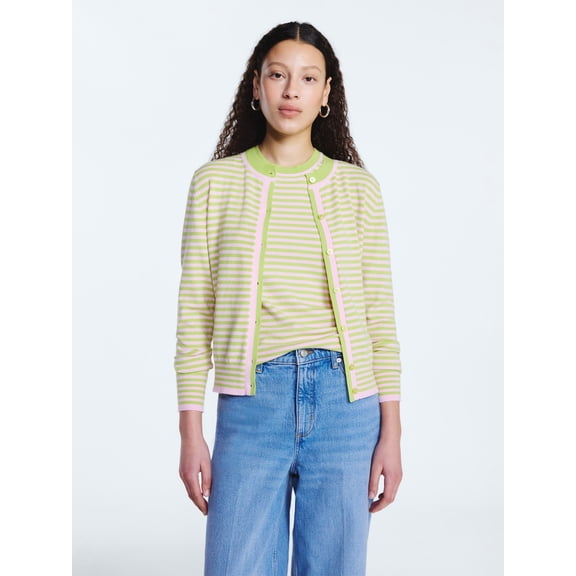 Free Assembly Women's and Women's Plus Solid, Stripe, & Print Classic Cozy Yarn Cardigan Sweater, Lightweight, Sizes XS-4X