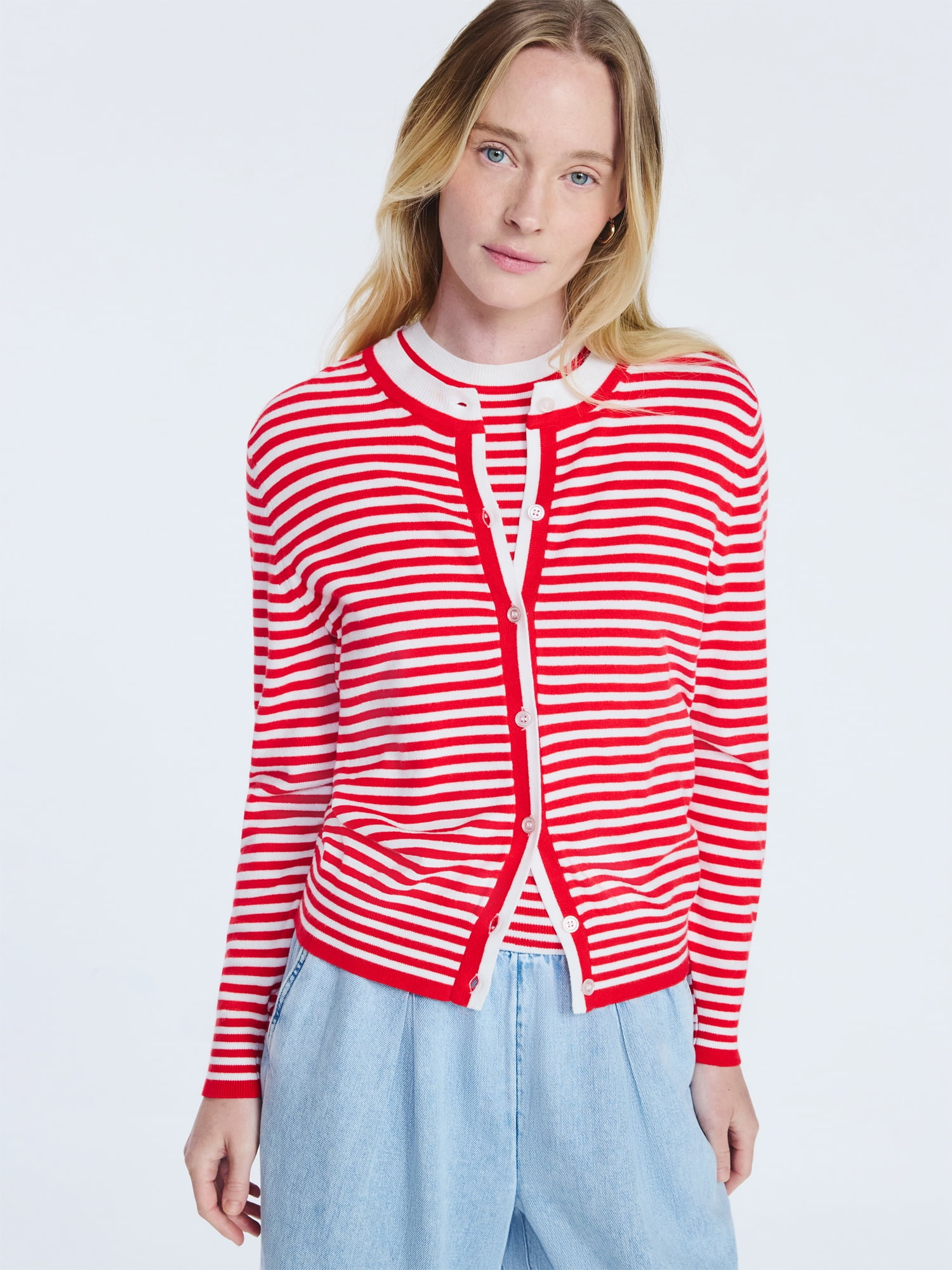 Free Assembly Women's and Women's Plus Solid, Stripe, & Print Classic Cozy Yarn Cardigan Sweater, Lightweight, Sizes XS-4X
