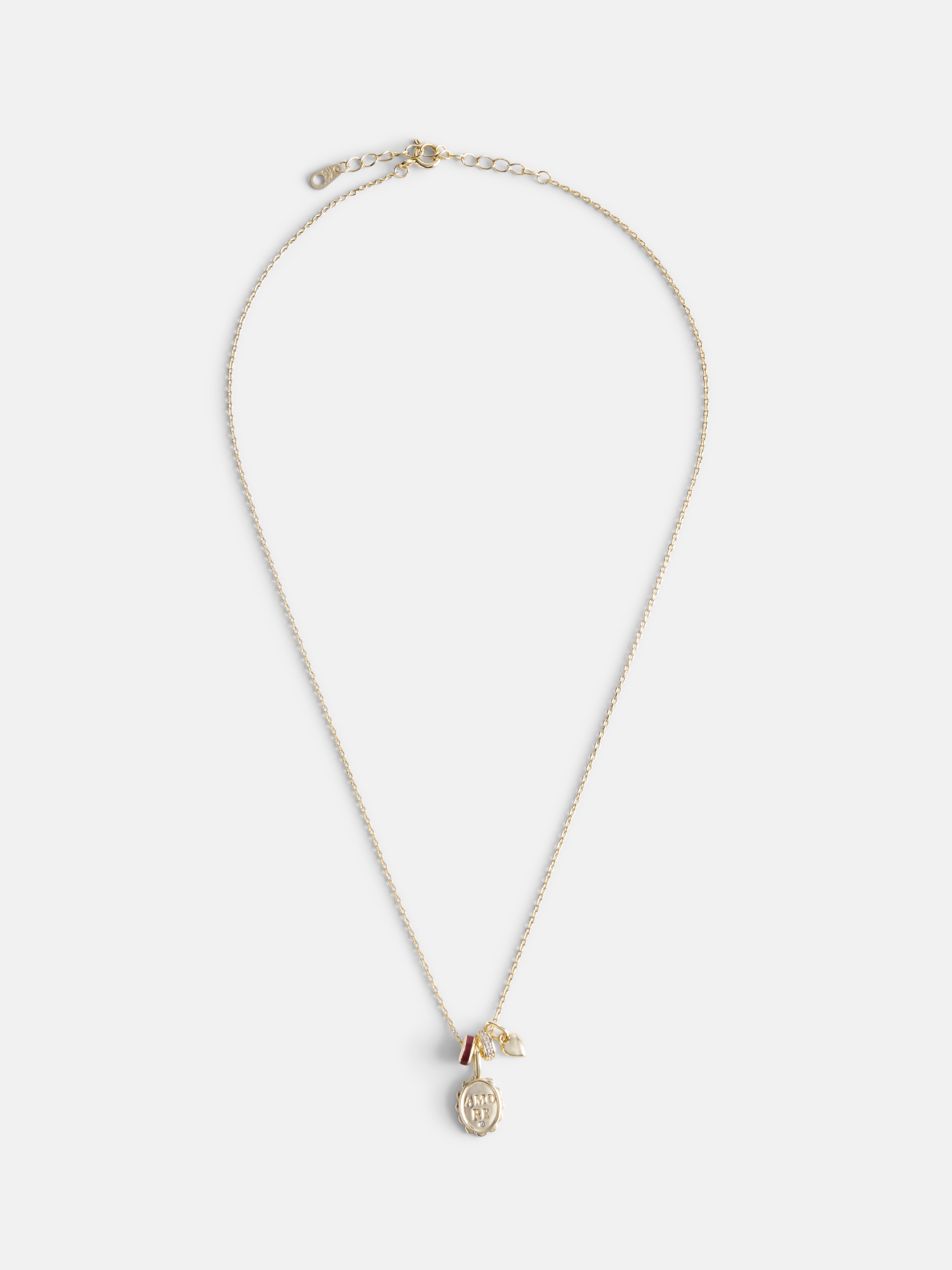 Free Assembly Women's Demi Fine 14K Gold Plated Amore Pendant Necklace with Cubic Zirconia, 16" + 2" Extender