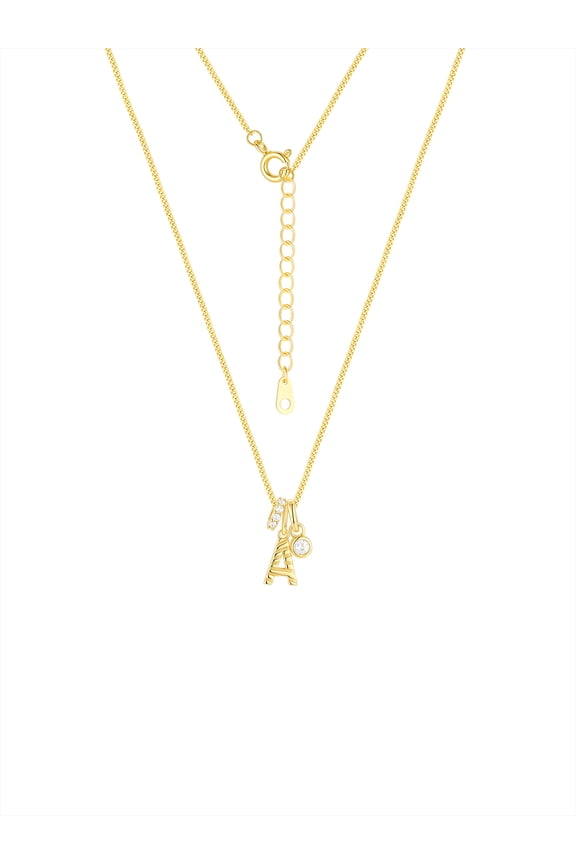 Women's 14K Gold Plated Cubic Zirconia "A" Initial Necklace, 16" + 2" Extender