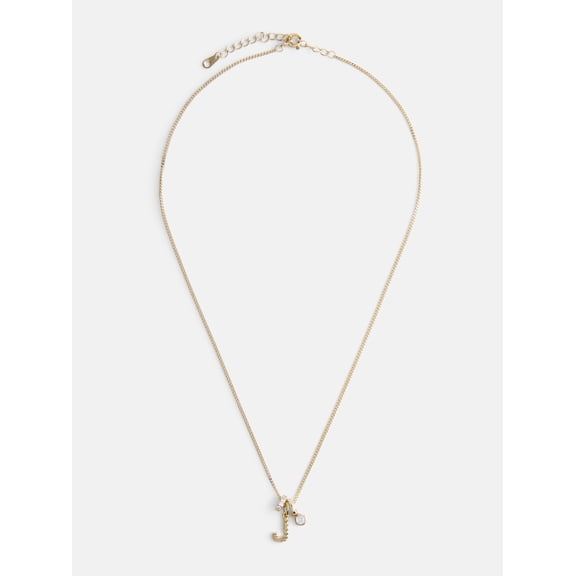 Free Assembly Women's 14K Gold Plated Cubic Zirconia "J" Initial Necklace, 16" + 2" Extender