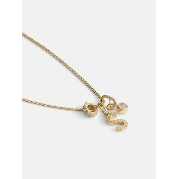 Free Assembly Women's 14K Gold Plated Cubic Zirconia "S" Initial Necklace, 16" + 2" Extender