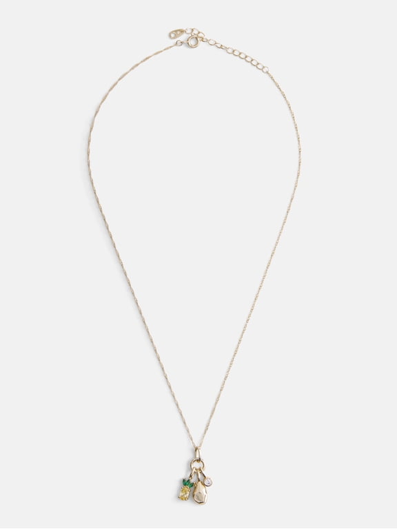 Women's Demi Fine 14K Gold Plated Cubic Zirconia Pineapple Charm Necklace, 16" + 2" Extender