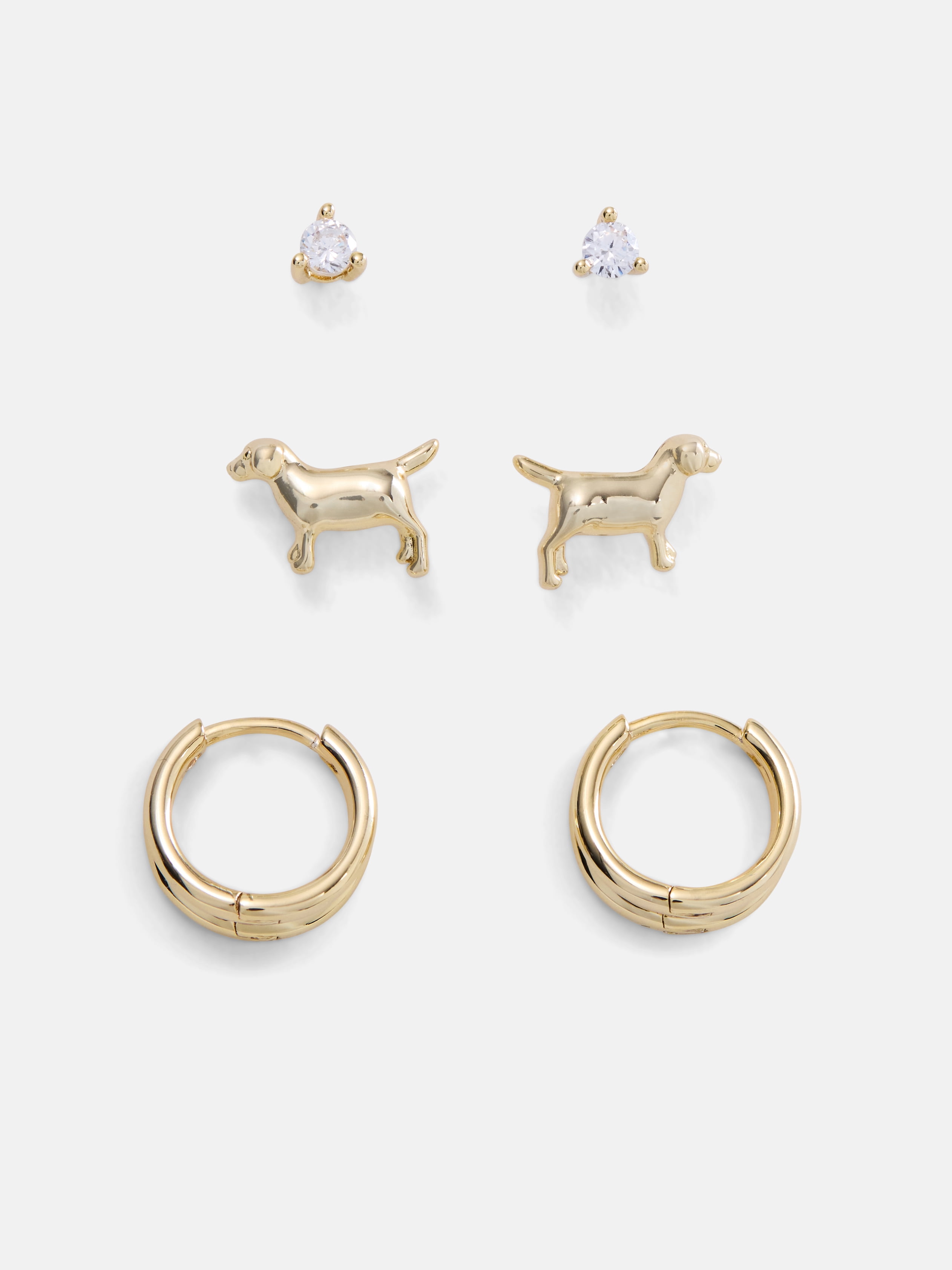 Free Assembly Women's Demi Fine Cubic Zirconia, Dog and Hoops Earring Set, 3-Pairs