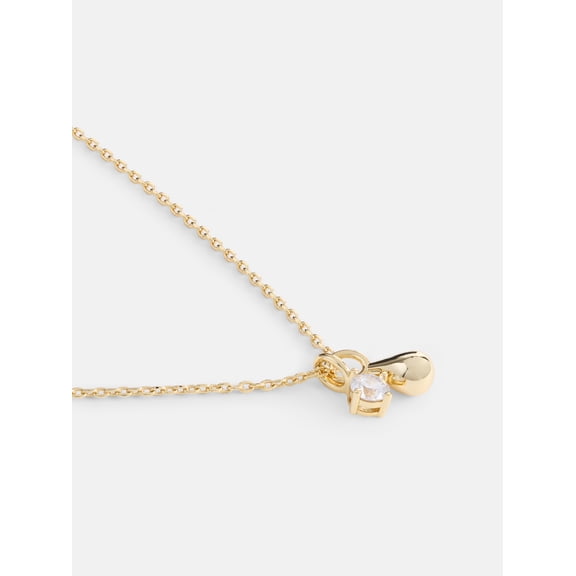 Free Assembly Women's 14k Gold Plated Cubic Zirconia Charm Necklace, 16" + 2" Extender