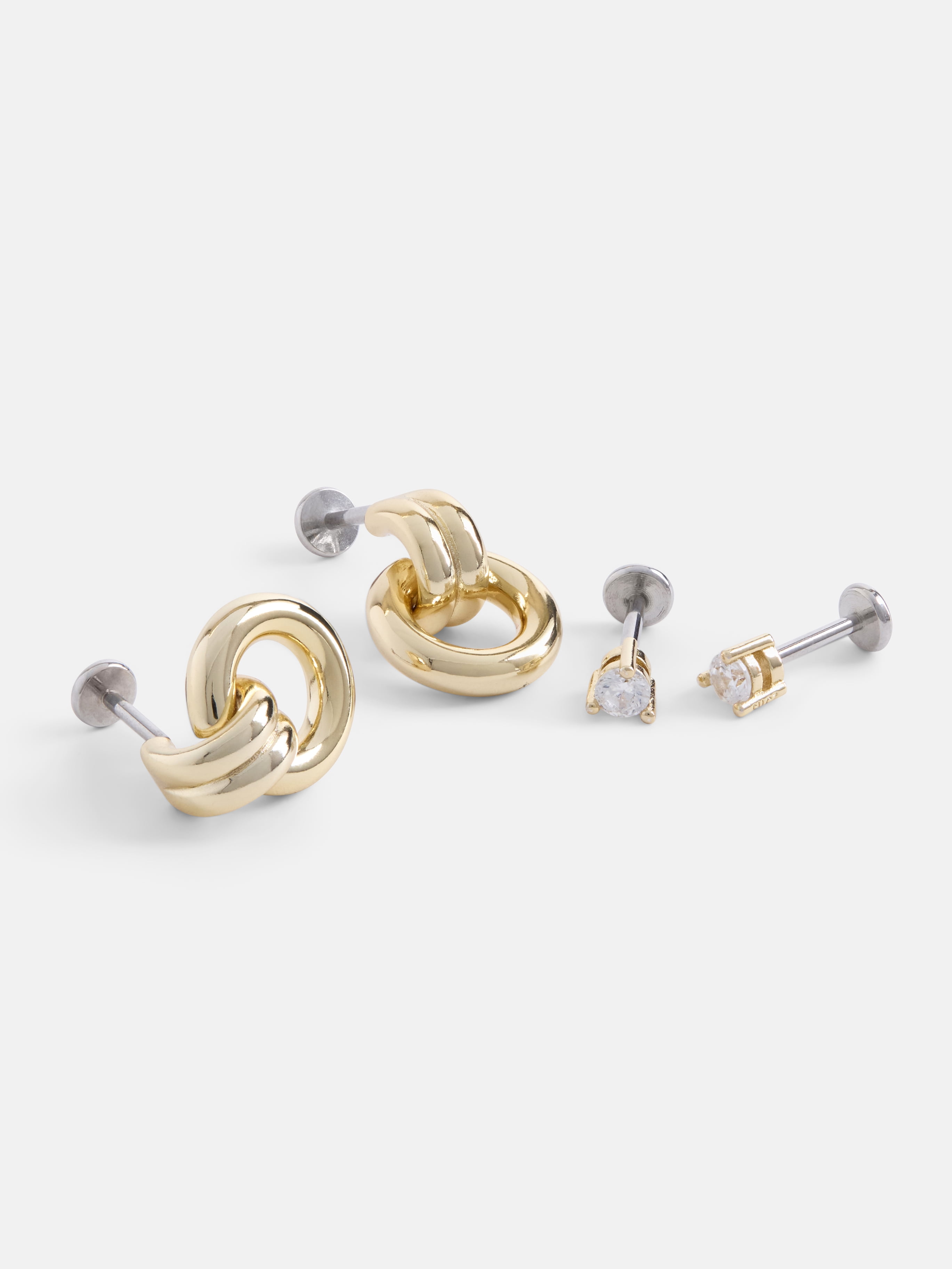 Free Assembly Women's Demi Fine 14K Gold Plated Cubic Zirconia and Doorknocker Earring Set, 2-Pairs