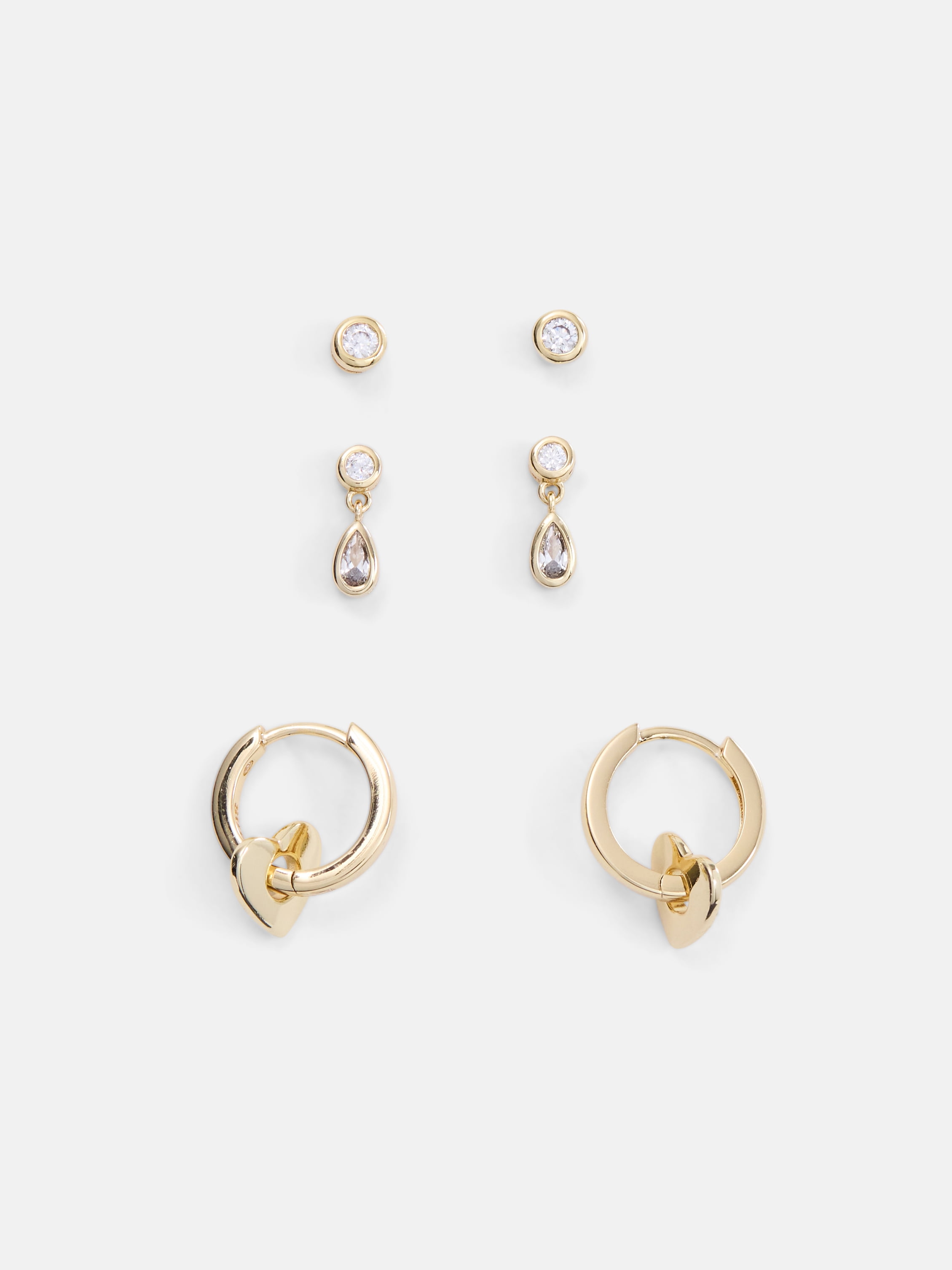 Free Assembly Women's Demi Fine 14K Gold Plated Cubic Zirconia Heart Hoops and Studs Earring Set, 3-Pair