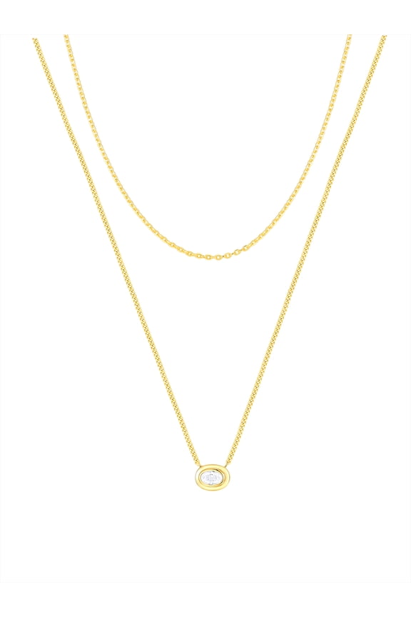 Women's 14K Gold Plated Cubic Zirconia Layered Necklace Set, 15" + 2" Extender; 16" + 2" Extender, 2-Pieces