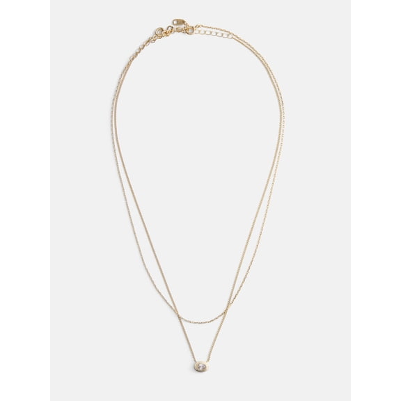 Free Assembly Women's 14K Gold Plated Cubic Zirconia Layered Necklace Set, 15" + 2" Extender; 16" + 2" Extender, 2-Pieces