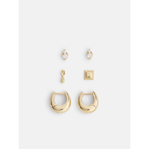 Free Assembly Women's Demi Fine 14K Gold Dipped Huggie Hoop Earring Set, 3 Pairs