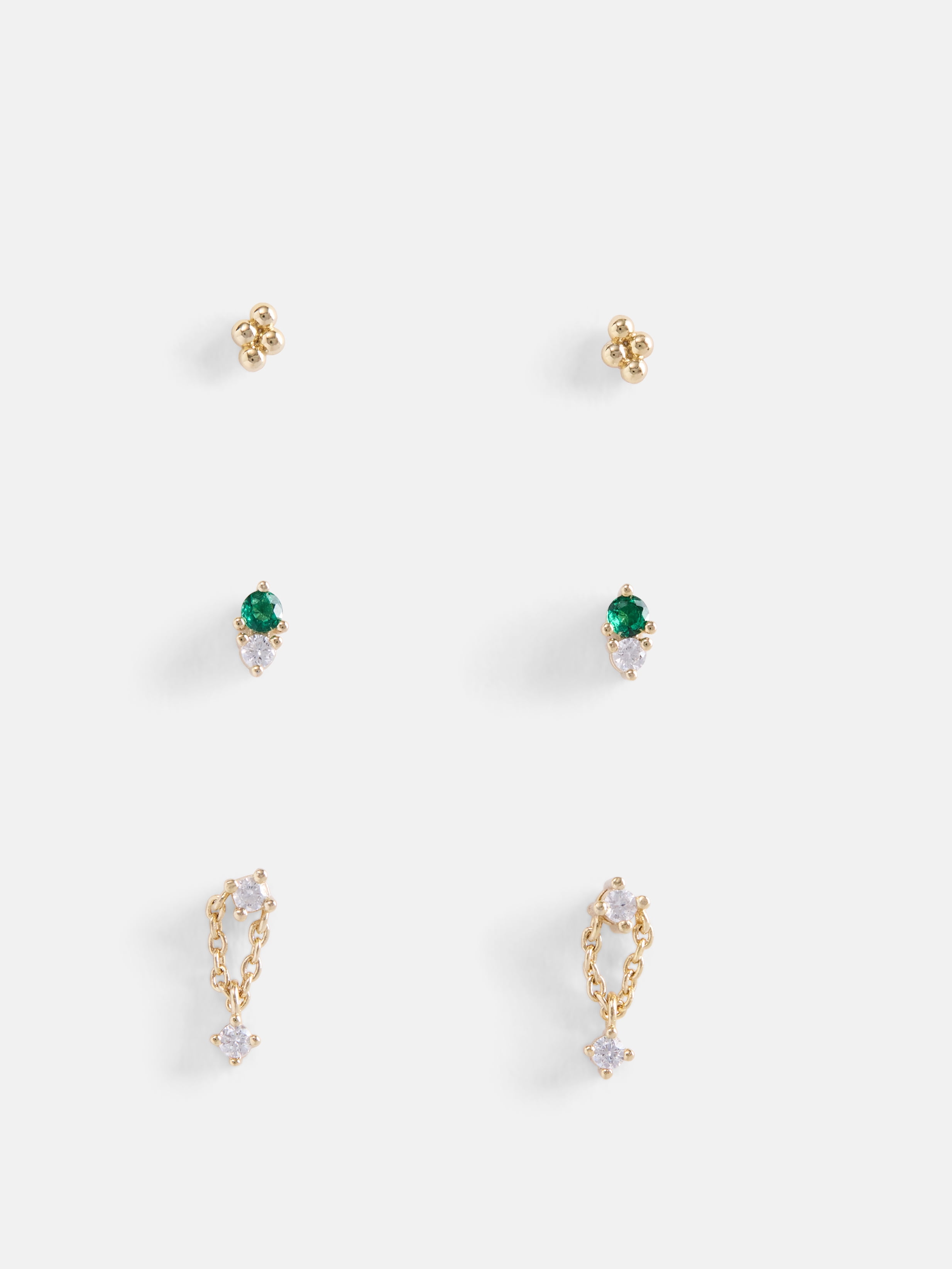 Free Assembly Women's Demi Fine 14K Gold Plated Cubic Zirconia Flat Back Stud Earring Set, 3-Pairs