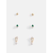 Free Assembly Womens Demi Fine 14K Gold Plated Cubic Zirconia Flat Back Stud Earring Set, 3-Pairs