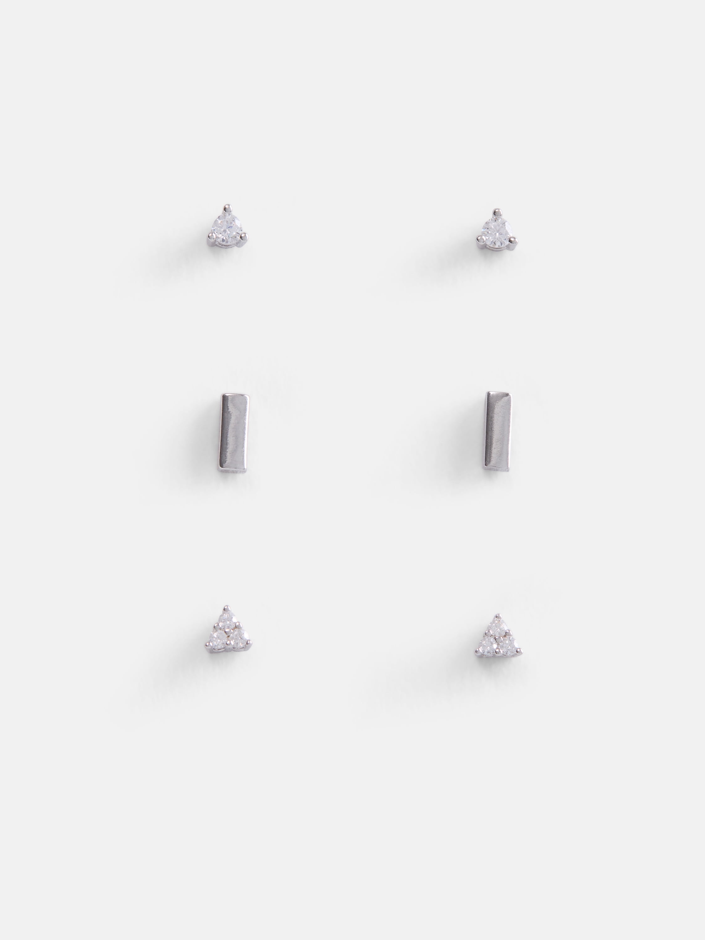 Free Assembly Women's Demi Fine Silver Plated Cubic Zirconia Earring Set, 3-Pairs