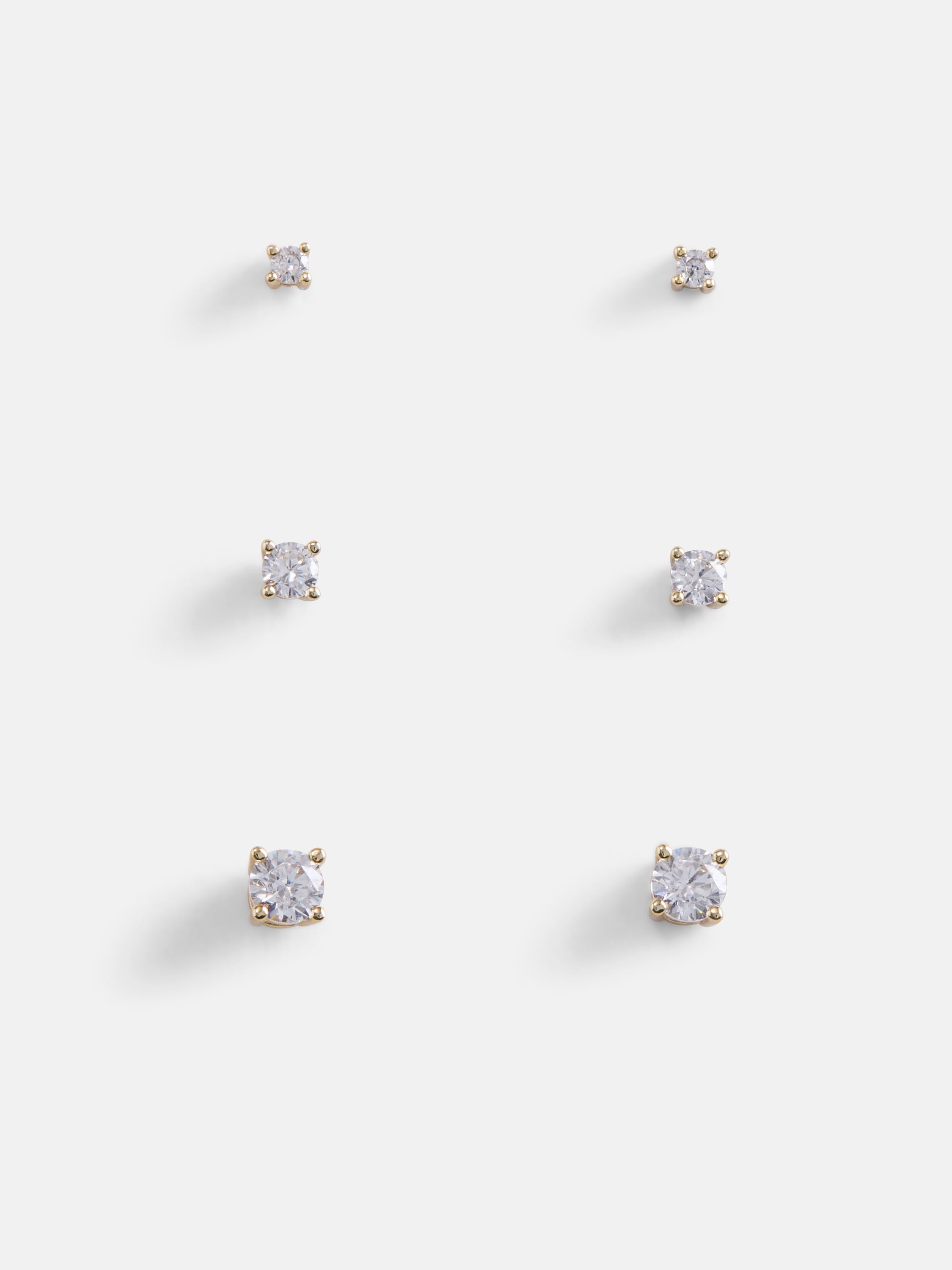 Free Assembly Women's Demi Fine 14K Gold Plated Cubic Zirconia Stud Earring Set, 3-Pairs