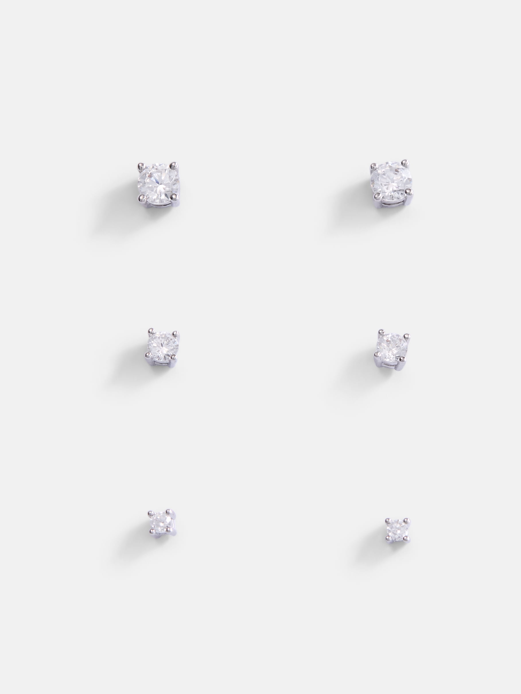 Free Assembly Women's Demi Fine Silver Plated Cubic Zirconia Stud Earring Set, 3-Pairs