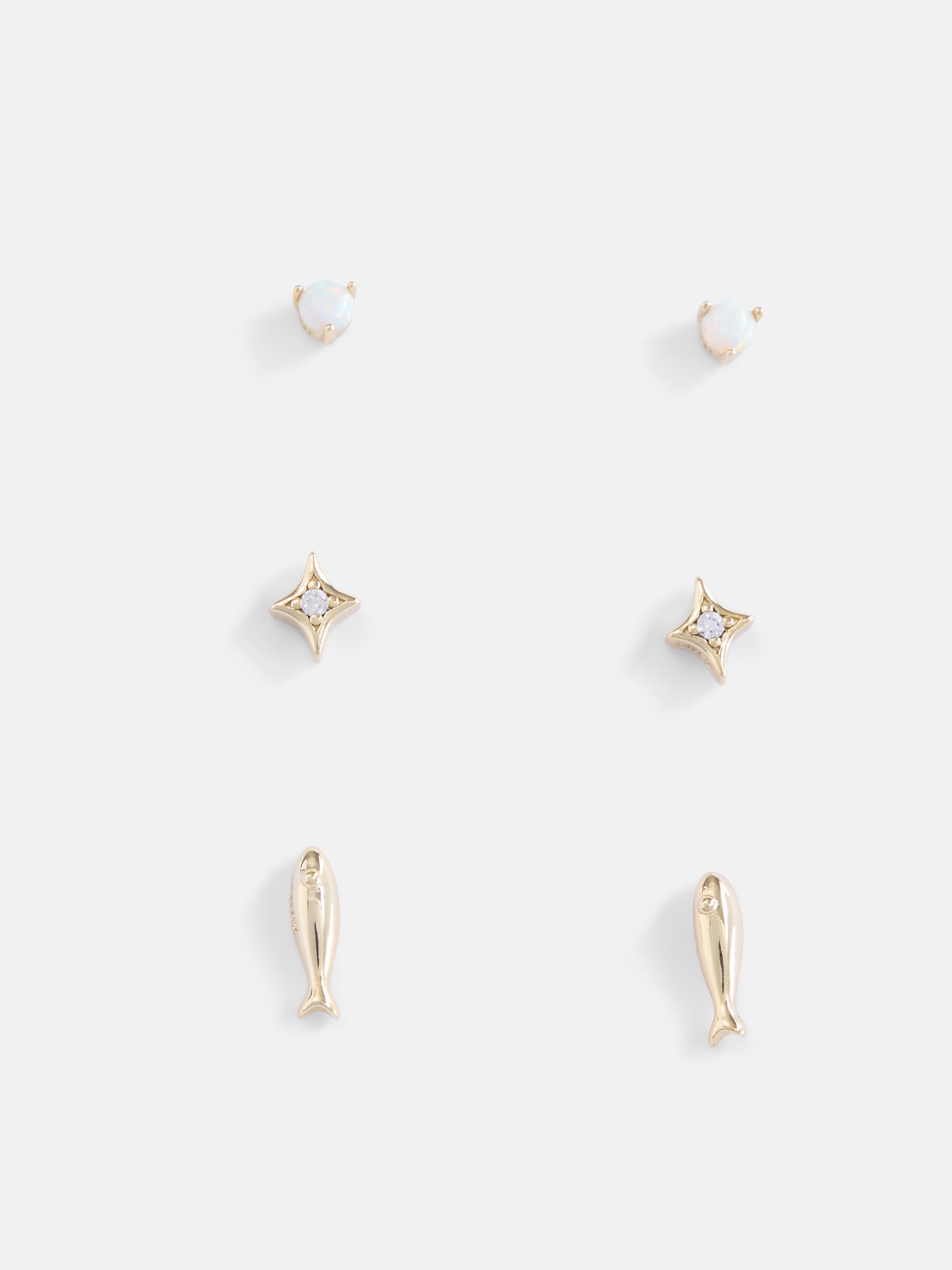 Free Assembly Women's Demi Fine 14K Gold Plated Cubic Zirconia and Simulated Opal Flat Back Stud Earrings Set, 3-Pairs