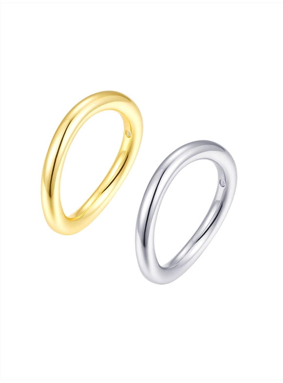 Women's 14K Gold Plated and Silver Plated Ring Set, 2-Pieces, Size 7