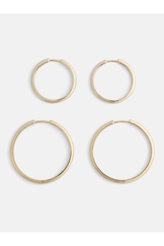 Women's 14K Gold Plated Duo Round Hoop Earring Set, 2-Pairs