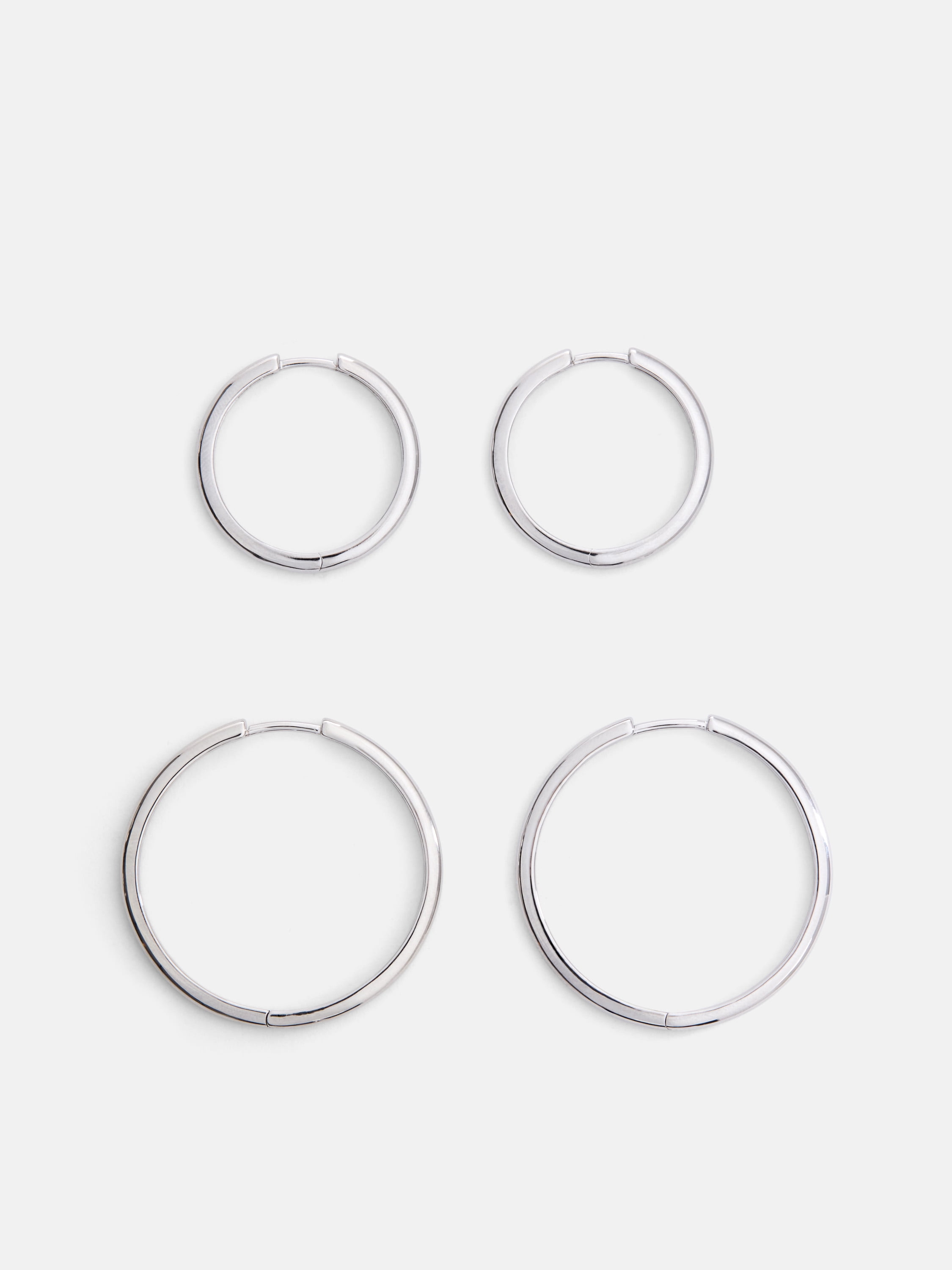 Free Assembly Women's Demi Fine Silver Plated Duo Round Hoop Earring Set, 2-Pairs