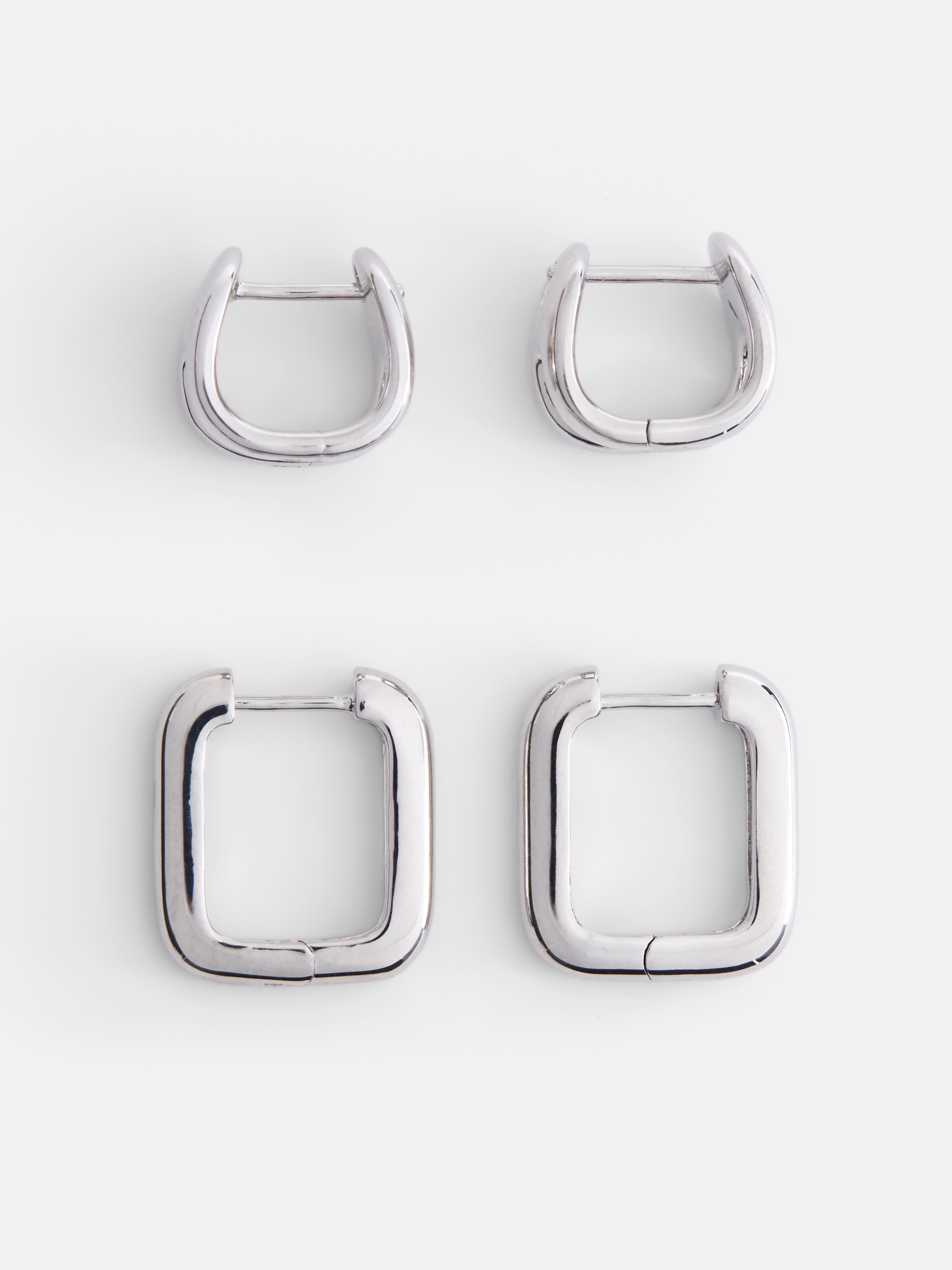 Free Assembly Women's Demi Fine Silver Plated Square Hoop Earring Set, 2-Pairs