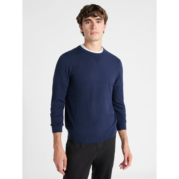 Free Assembly Men's Cozy Yarn Everyday Crewneck Sweater with Long Sleeves, Size XS-3XL