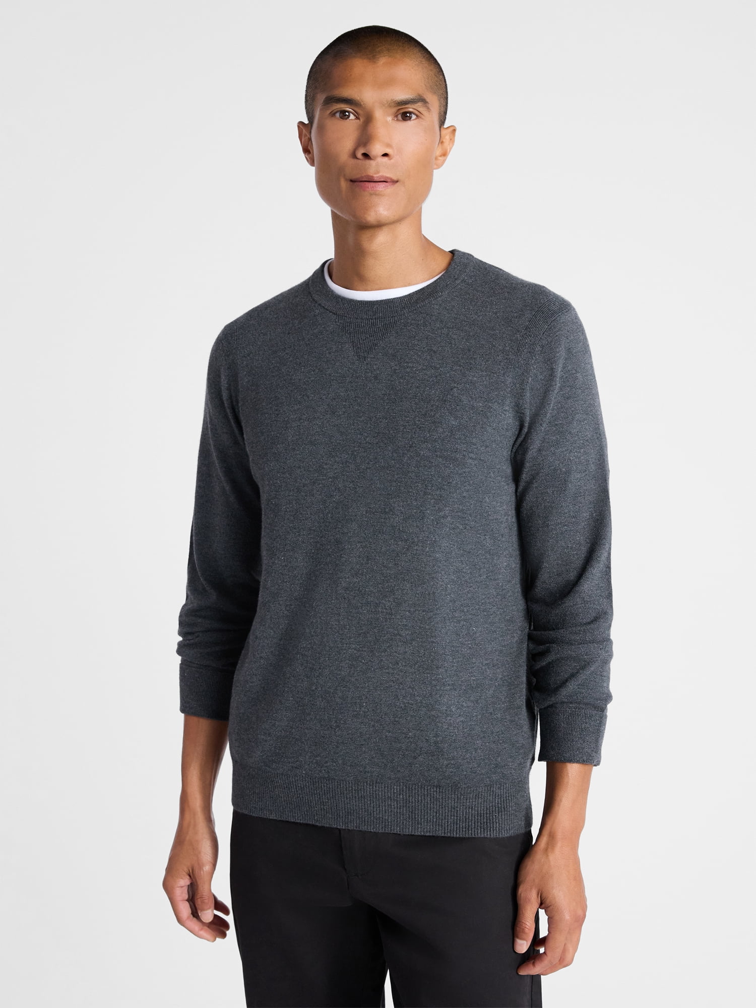 Free Assembly Men's Cozy Yarn Everyday Crewneck Sweater with Long Sleeves, Size XS-3XL