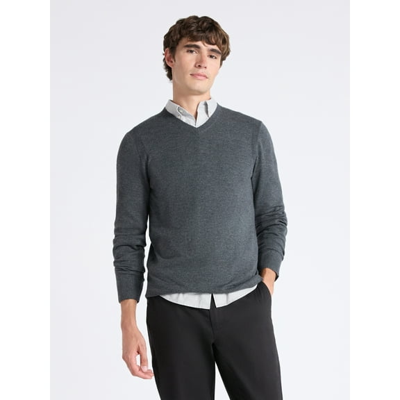 Free Assembly Men's Cozy Yarn Everyday V-Neck Sweater with Long Sleeves, Size XS-3XL