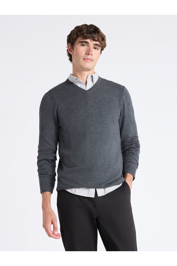 Men's Cozy Yarn Everyday V-Neck Sweater with Long Sleeves, Size XS-3XL