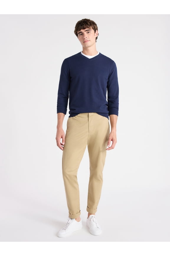 Men's Cozy Yarn Everyday V-Neck Sweater with Long Sleeves, Size XS-3XL
