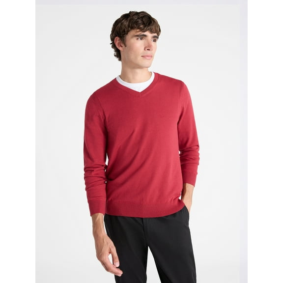 Free Assembly Men's Cozy Yarn Everyday V-Neck Sweater with Long Sleeves, Size XS-3XL