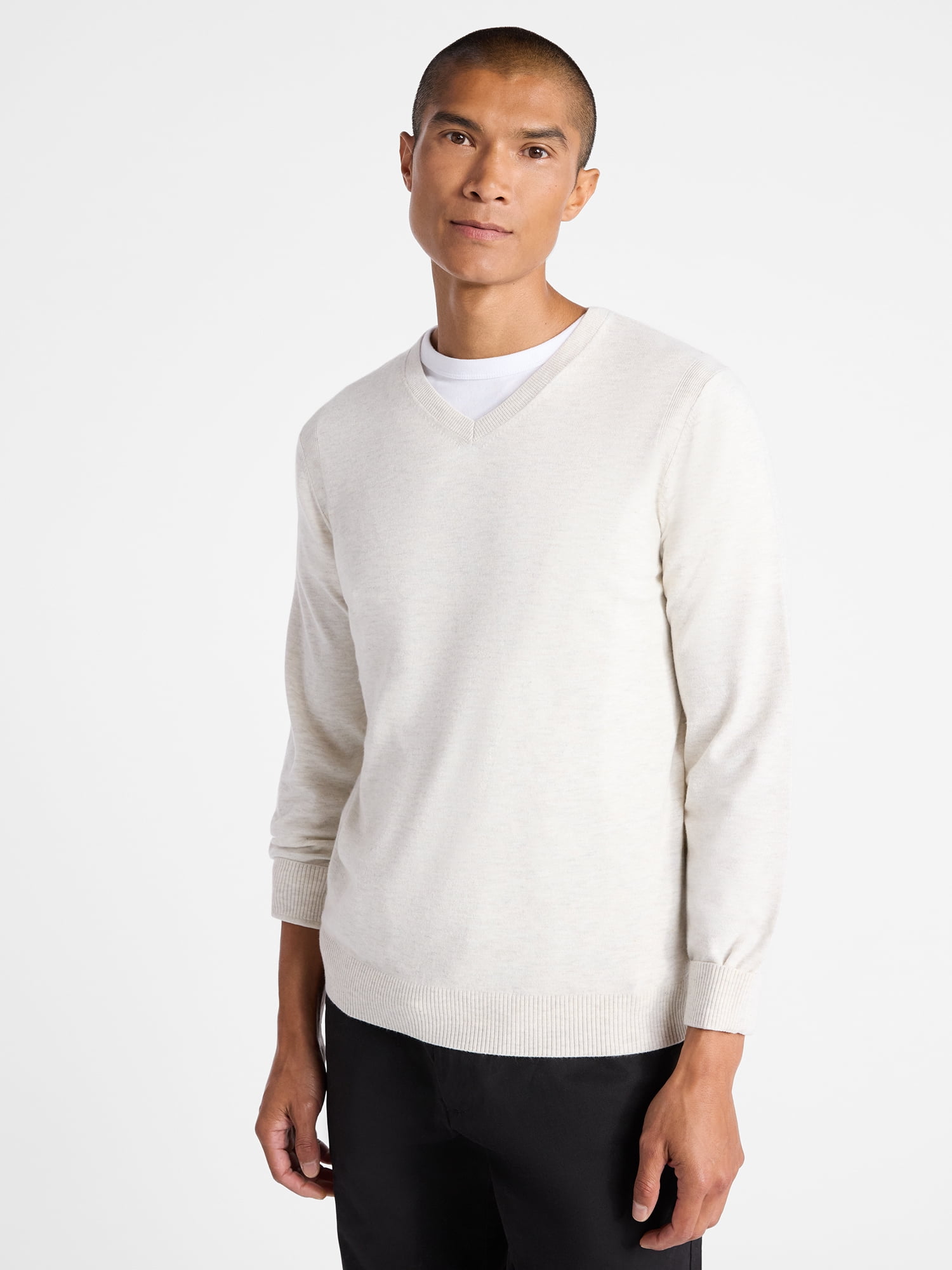 Free Assembly Men's Cozy Yarn Everyday V-Neck Sweater with Long Sleeves, Size XS-3XL