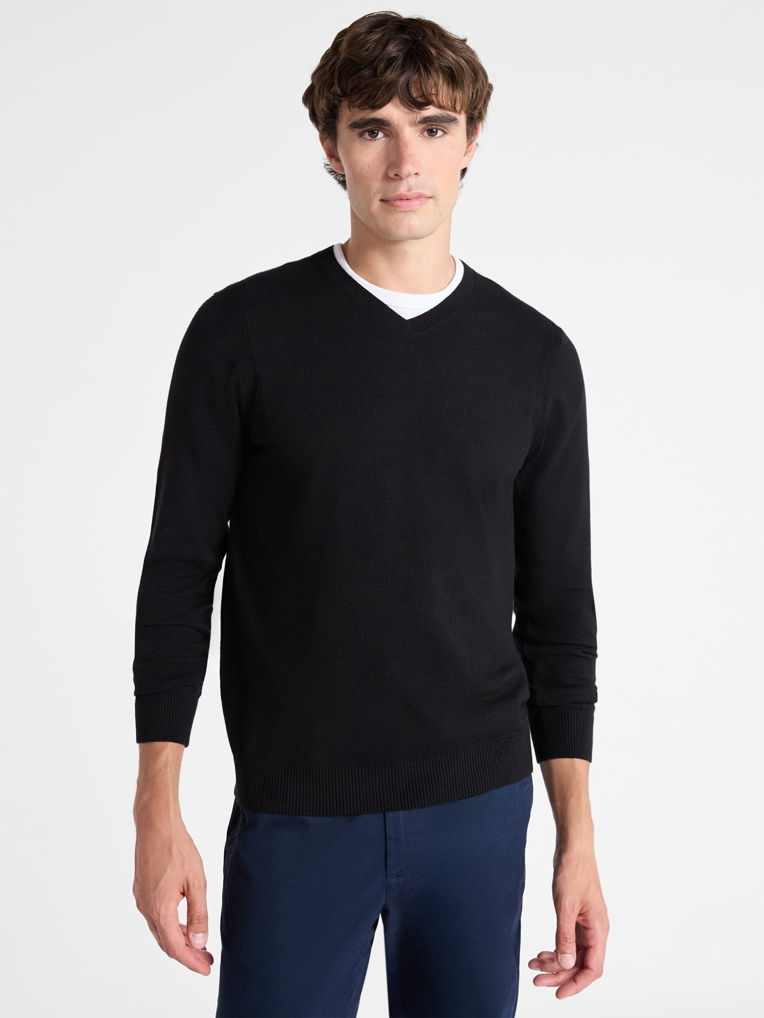 Free Assembly Men's Cozy Yarn Everyday V-Neck Sweater with Long Sleeves, Size XS-3XL