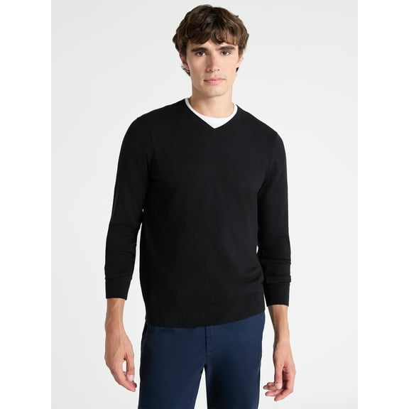 Free Assembly Men's Cozy Yarn Everyday V-Neck Sweater with Long Sleeves, Size XS-3XL