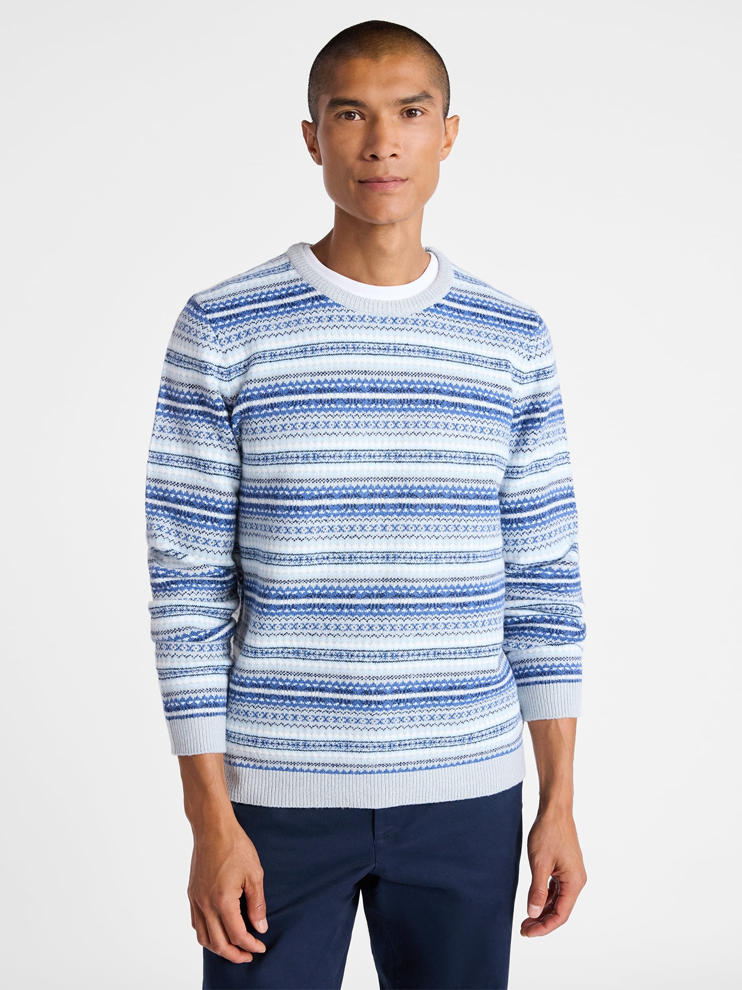 Free Assembly Men's Fair Isle Sweater with Long Sleeves, Size XS-3XL
