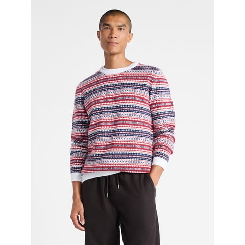 Men's Fair Isle Sweater with Long Sleeves, Size XS-3XL
