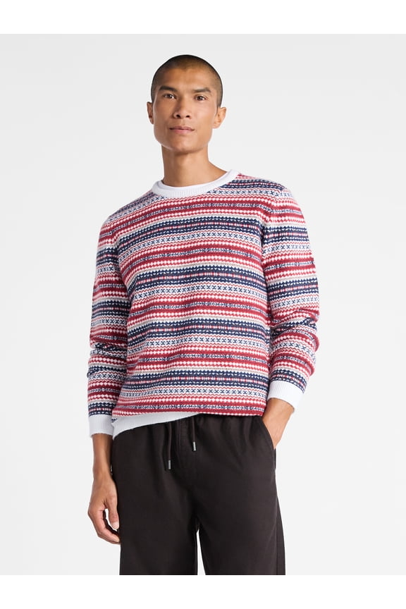 Men's Fair Isle Sweater with Long Sleeves, Size XS-3XL