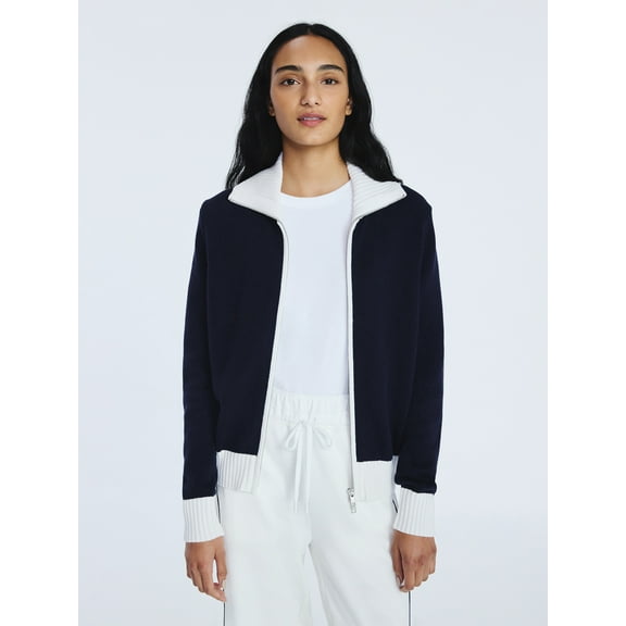 Free Assembly Women's Zip Front Sweater with Long Sleeves, Midweight, Sizes XS-XXL